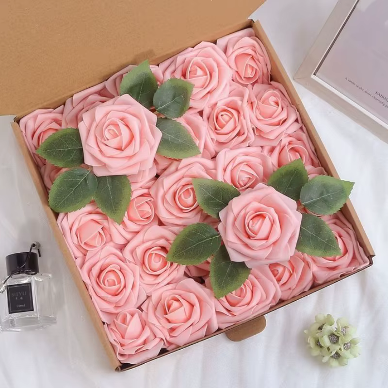 50/5x Têtes de roses artificielles en mousse