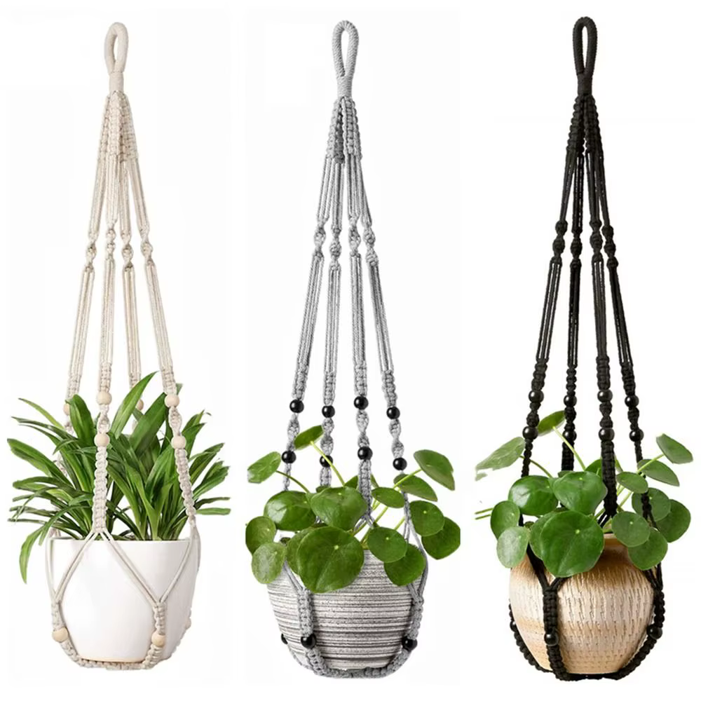 Support de pot de fleurs suspendu en corde de coton style bohème