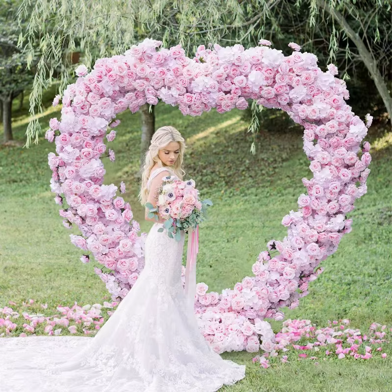 Angela fleur A8203 Base en tissu Rose blanche 5D Arrangement Floral décor toile de fond de mariage arc en forme de coeur rangée de fleurs accessoires d'événement