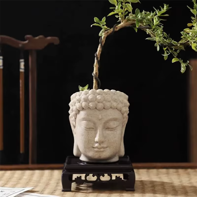 Nouveau pot de fleurs zen créatif en forme de tête de Bouddha