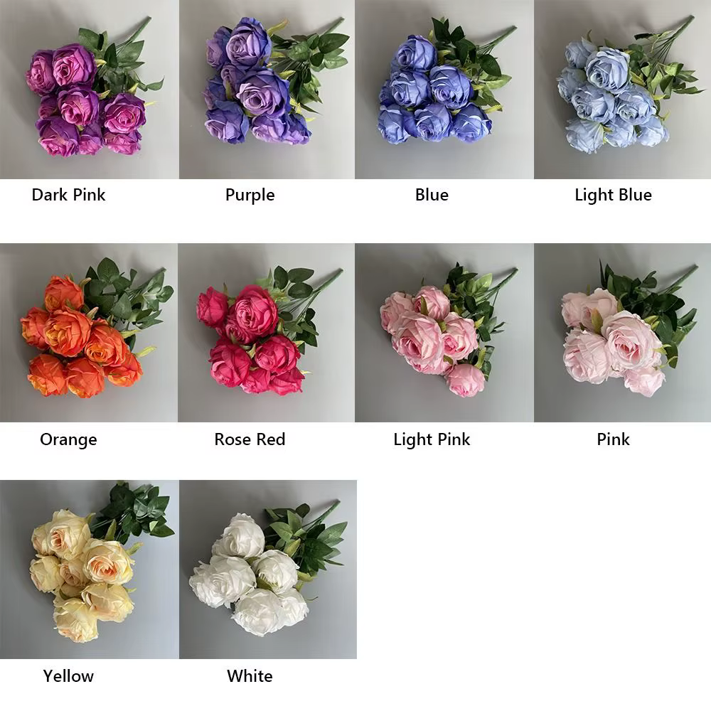 Fleur artificielle rose multicolore à 9 têtes