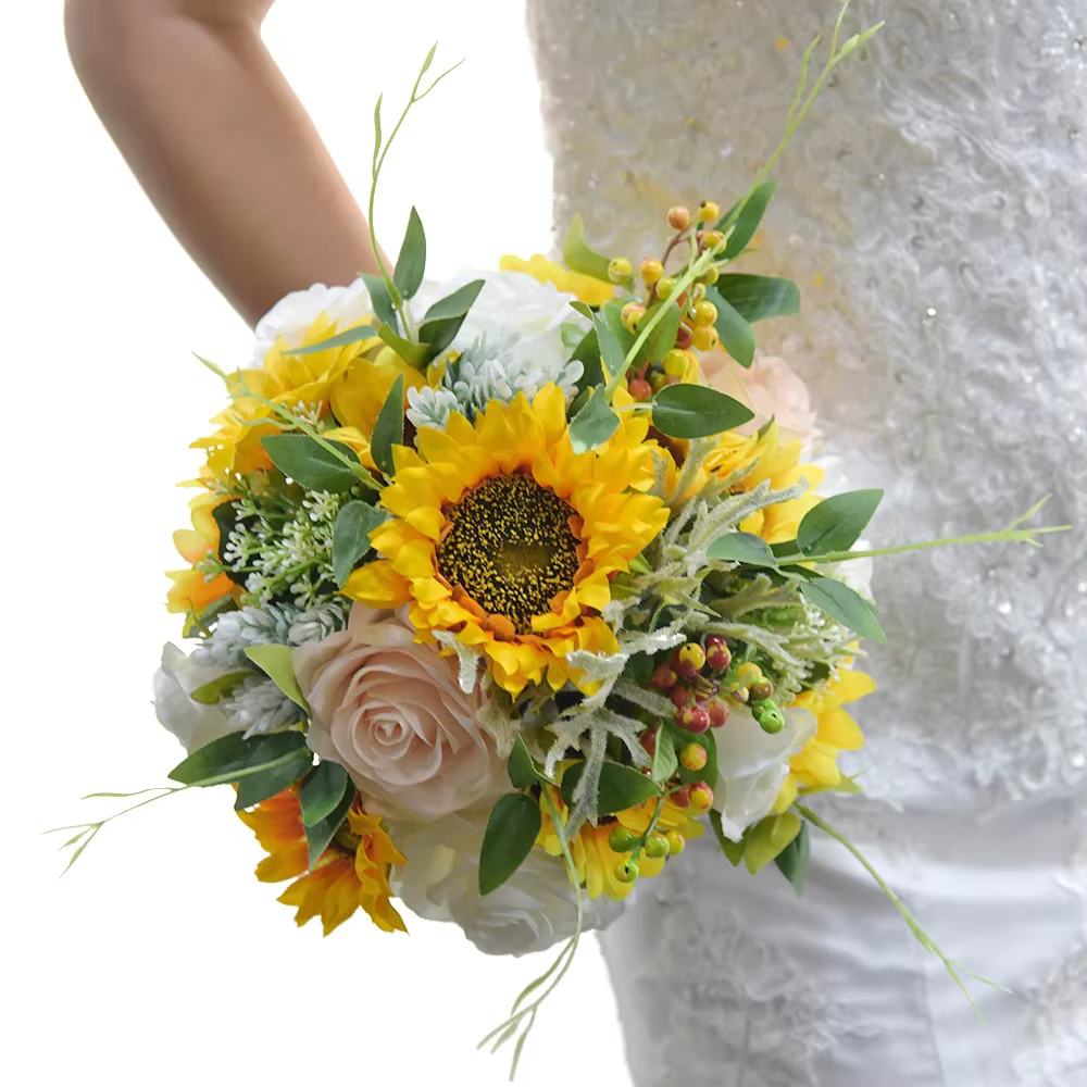 Bouquet de Tournesol Artificiel, Rose, Patients, Décoration de Mariage