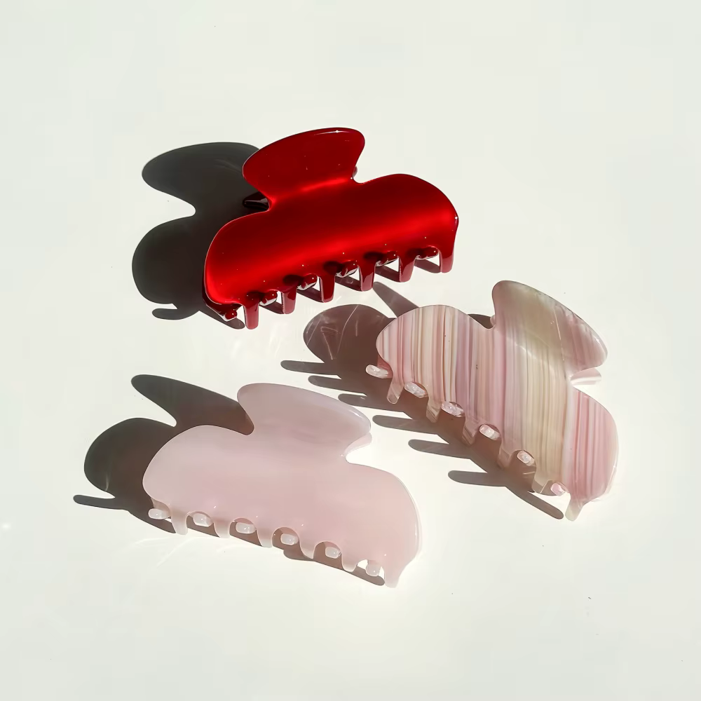 Pince à Cheveux Rouge Élégante en Acétate Motif Cœur et Fleur, Taille Moyenne, pour Femme, Accessoire de Mode, Nouveauté 2026