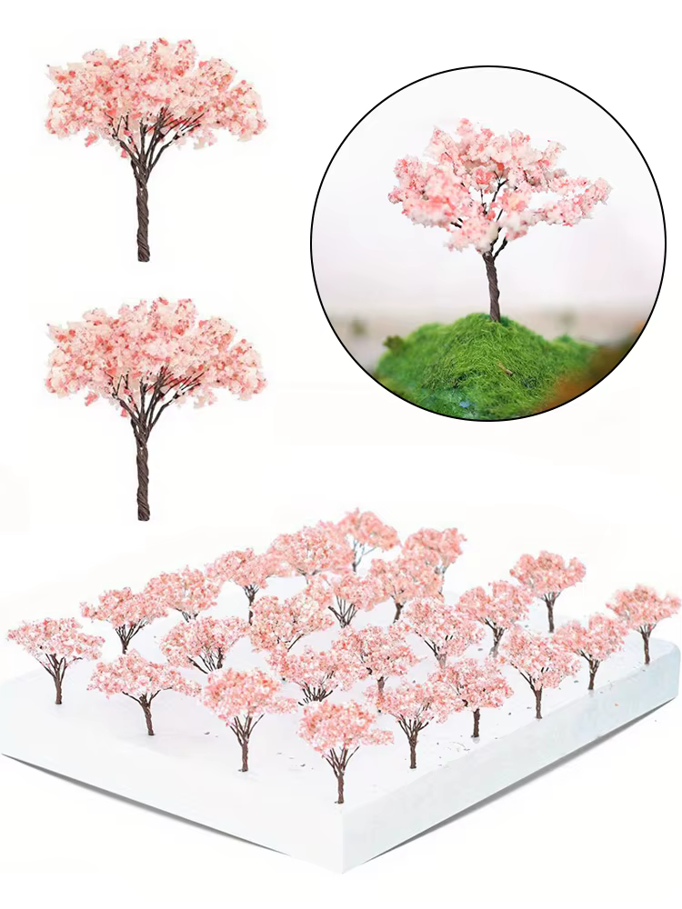 10 pièces 6.5cm Miniature cerisier fleur arbre modèle hauteur 65mm plante Diorama Kits bricolage Table de sable HO chemin de fer scène aménagement accessoires
