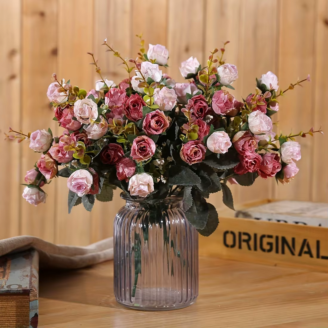 7 fourchettes 21 têtes fleur artificielle soie Rose haute qualité couronne de noël Bouquet de mariage Arrangement maison Vase bouquets de mariée