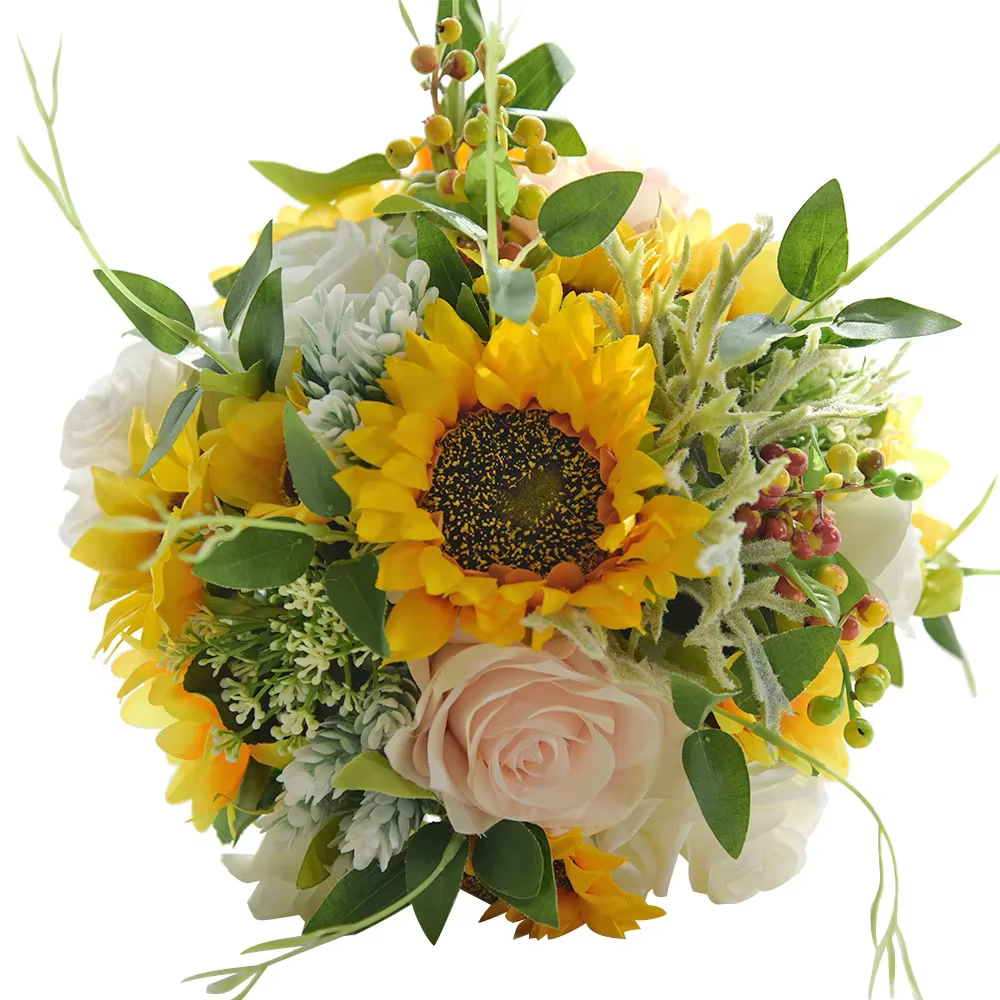 Bouquet de Tournesol Artificiel, Rose, Patients, Décoration de Mariage