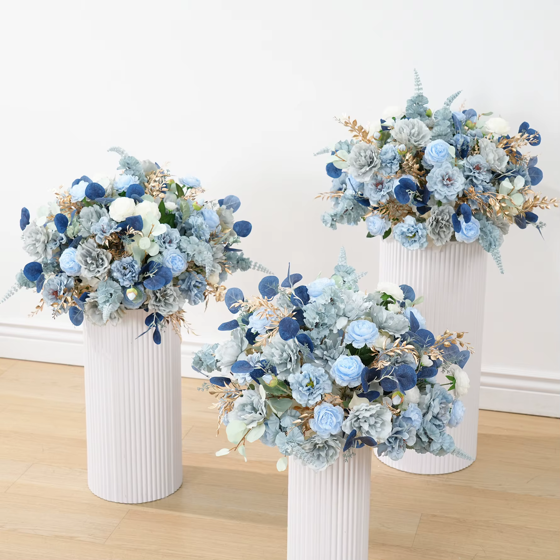 Haze bleu pivoine Eucalyptus feuille d'or centres de Table fleur boule décor réception de mariage Arrangement Floral événement accessoires A8933