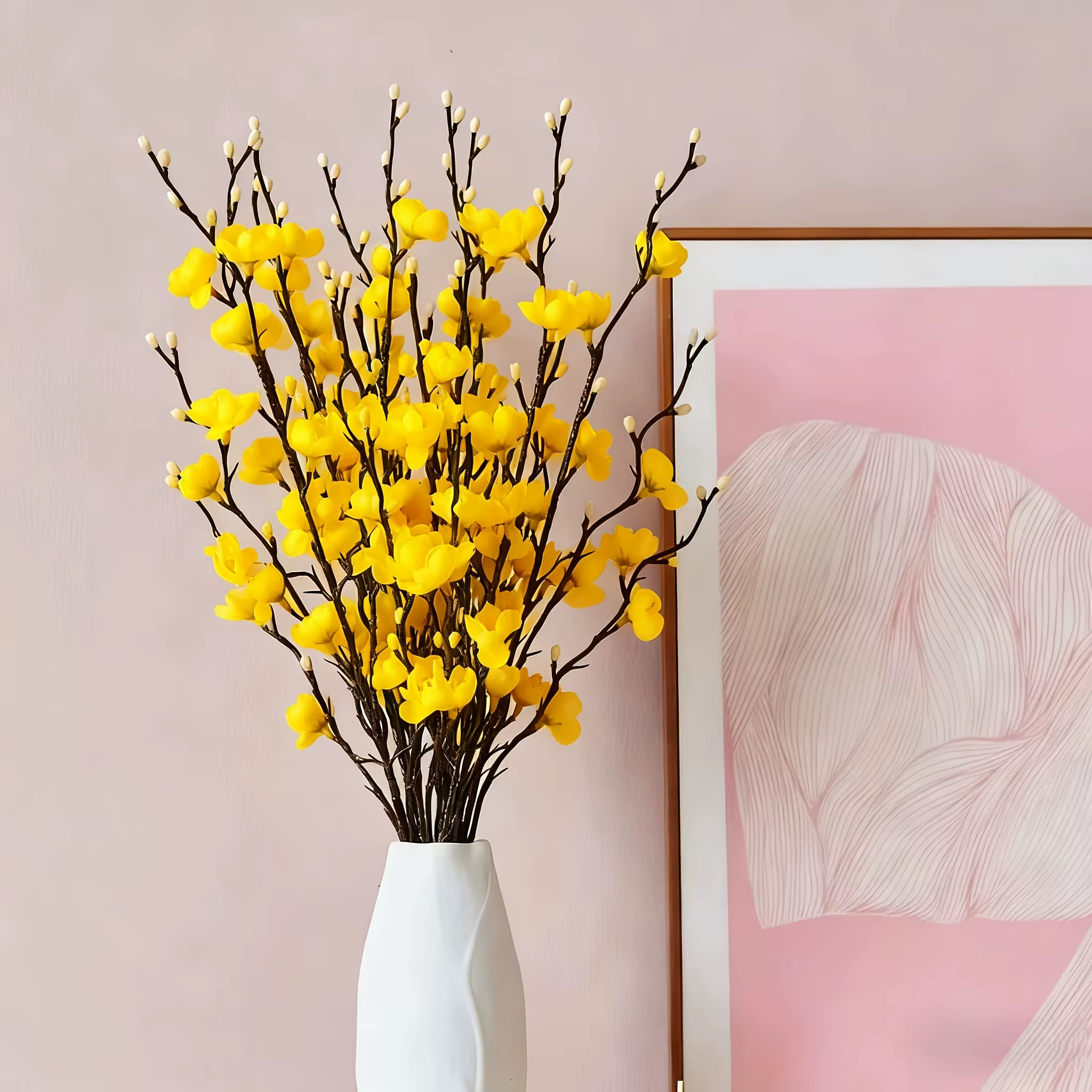 5 tiges de fleurs de prunier jaunes