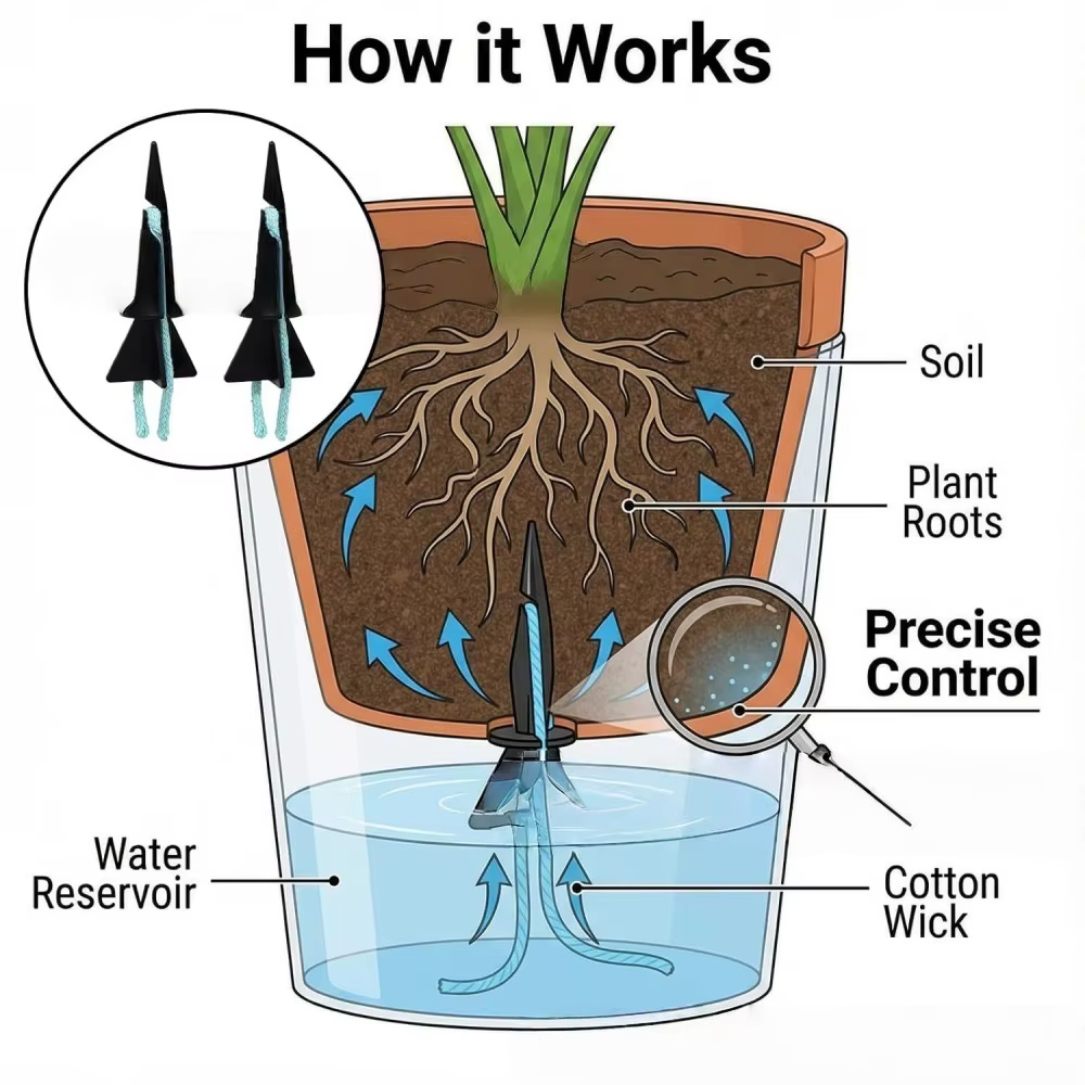 Dispositif d'arrosage DIY pour plantes – Sans repiquage requis – Mèche absorbante automatique pour l'insertion