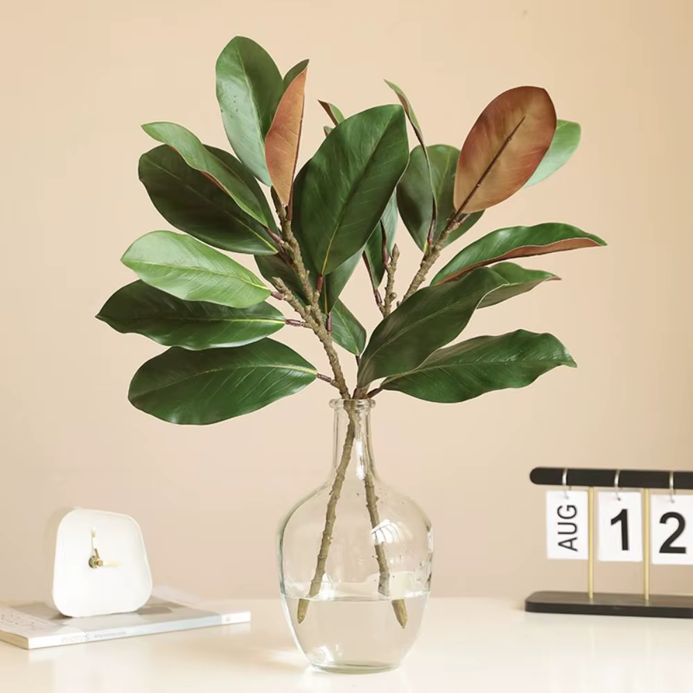 Branches de feuilles de magnolia artificielles de 57 cm, toucher réaliste, plante de magnolia artificielle, art floral, plantes vertes simulées faites à la main