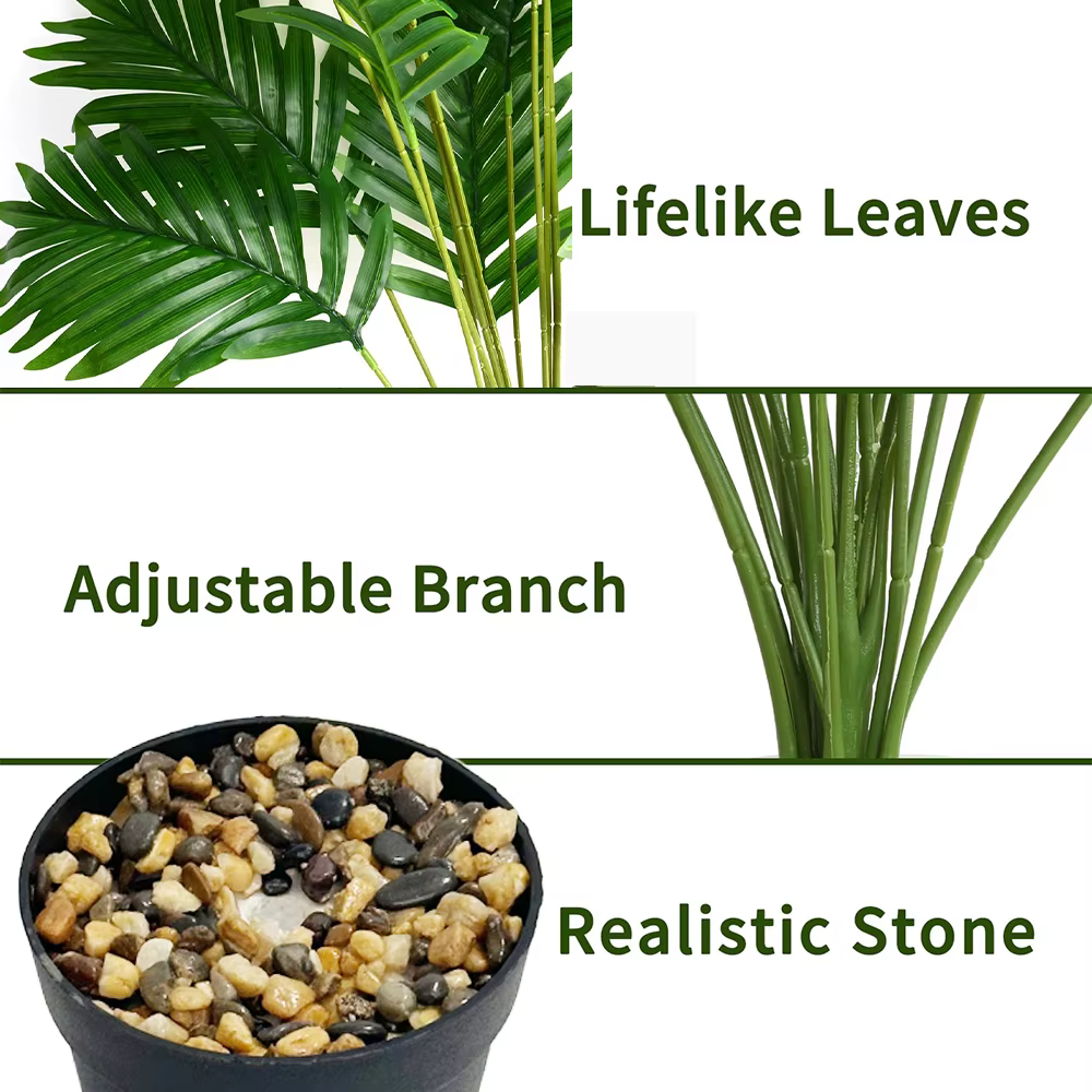 24 feuilles Areca palmier plantes artificielles arbres en Pot plastique vert fausse plante arbre bonsaï pour chambre maison intérieur extérieur décoration
