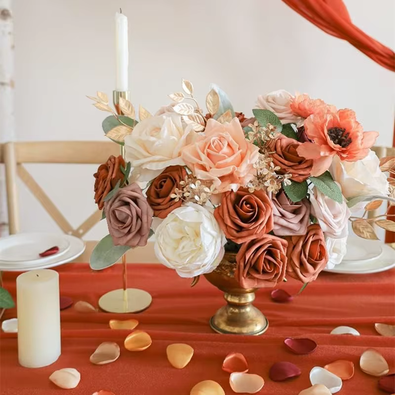 Boîte combinée de fleurs artificielles de terre rouge