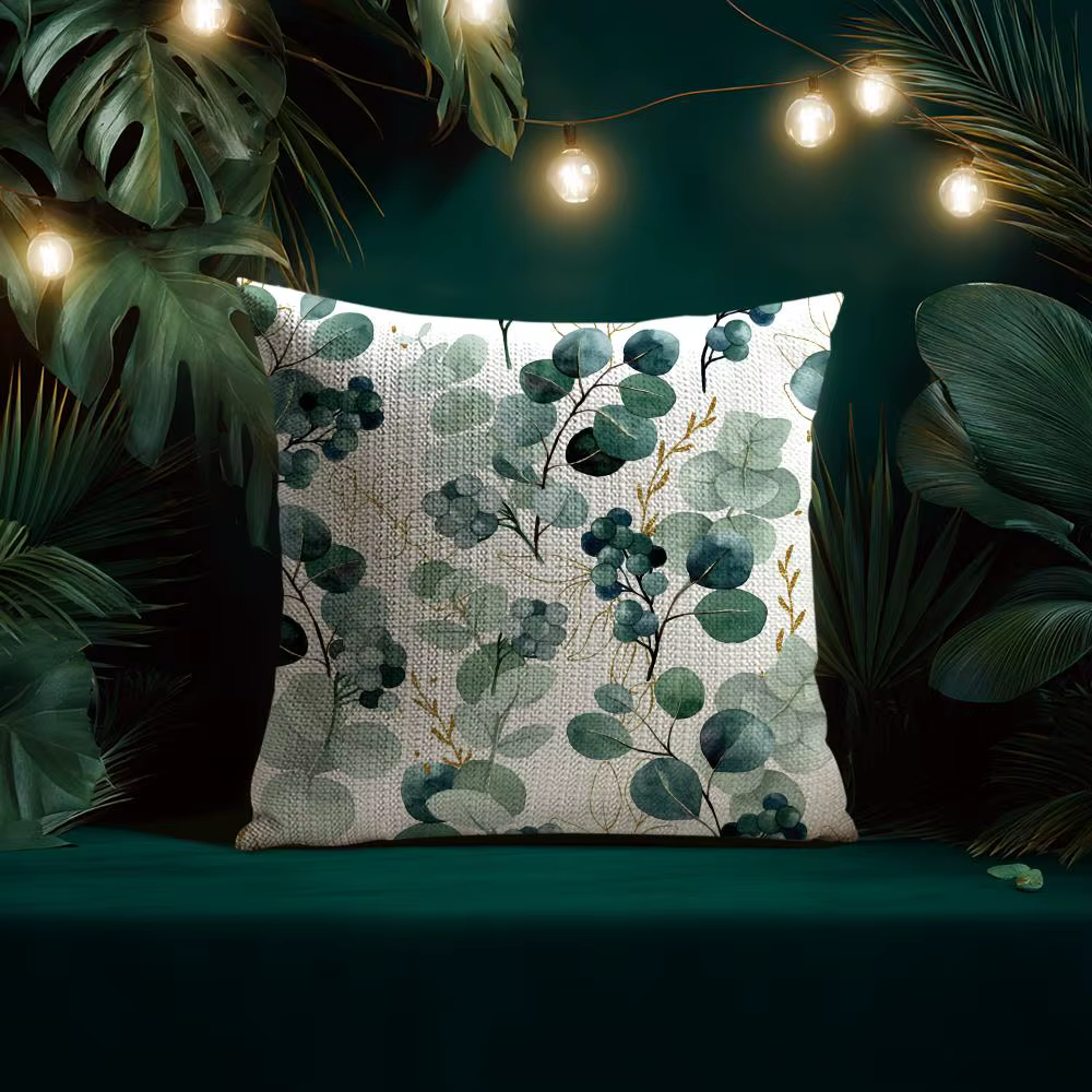 Housse de coussin aquarelle fleurs d'eucalyptus lin naturel tissu organique impression Double face respirant parfait pour la décoration intérieure