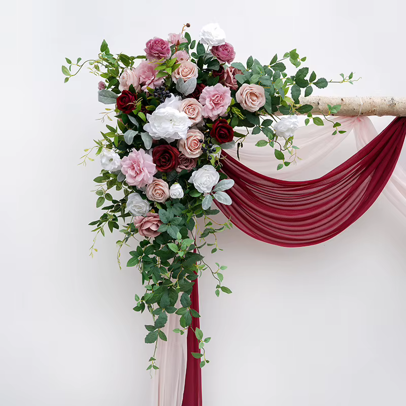 Pâte de haricots Rose pivoine verdure accrocher fleur rangée en plein air mariage Banquet toile de fond décor Arrangement Floral événement fournitures H864604