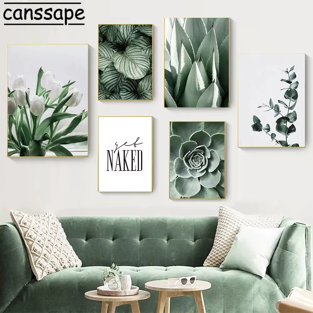 Affiches de plantes succulentes, peinture sur toile de feuilles de plantes vertes, décoration murale nordique, décor de salon, impression d'art mural naturel