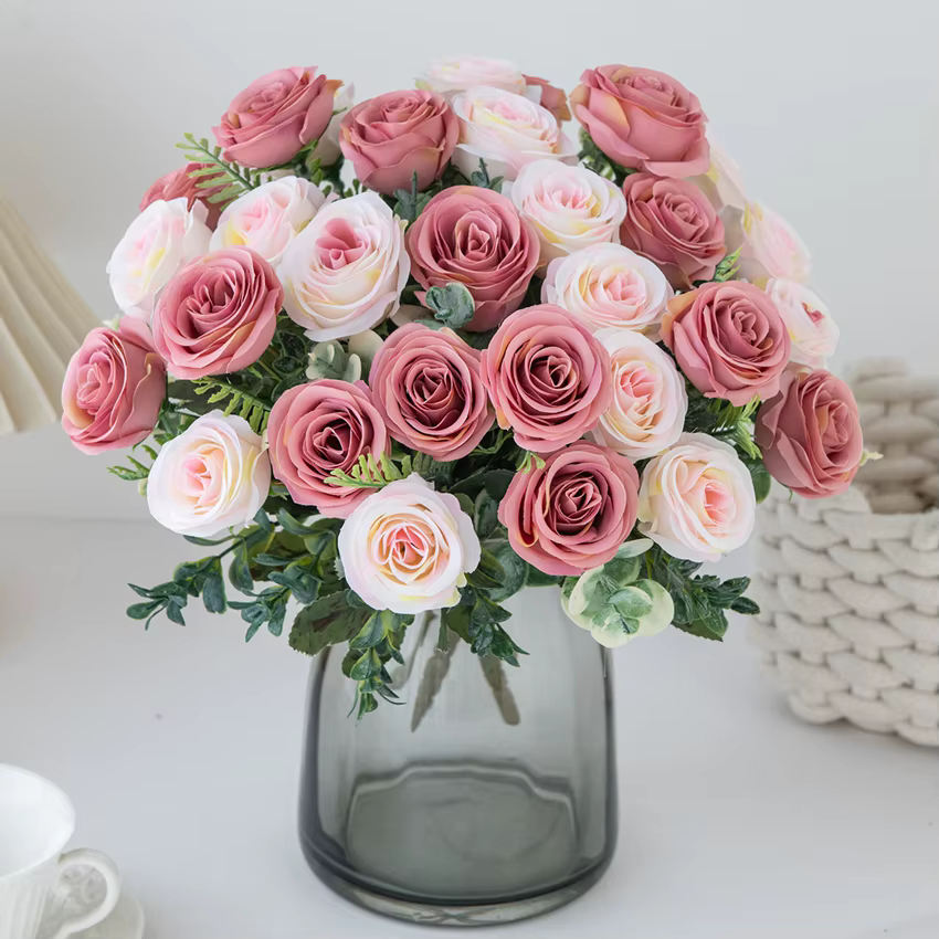 Fleurs artificielles Nordic Rose Soie Mariage Accueil Bouquet De Mariée En Plein Air CourtyardDecoration Vacances BRICOLAGE Cadeau Tir PropsStage