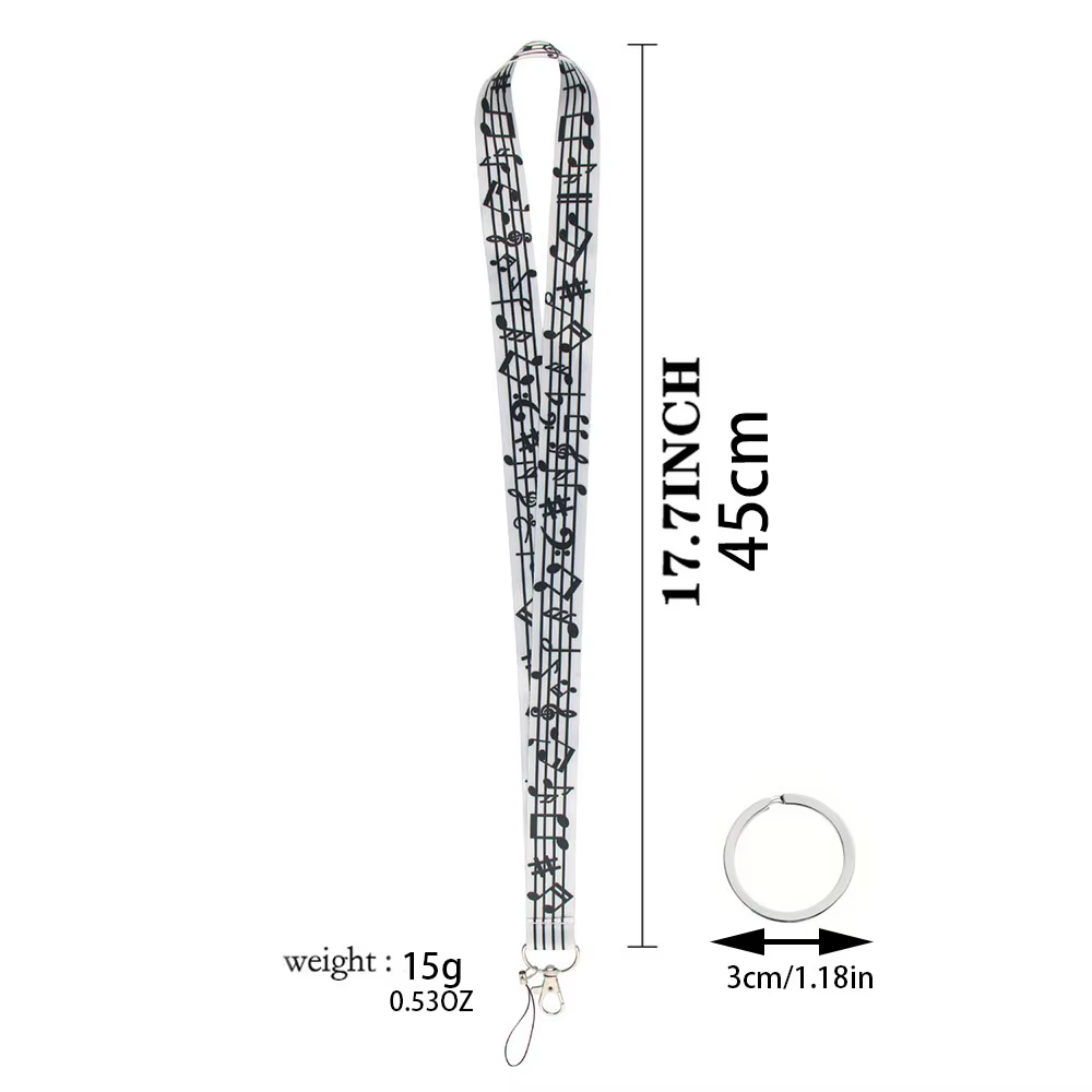 Lanières de Notes musicales pour clés, sangle de cou, porte-carte d'identité, corde de suspension, sangle de téléphone portable, porte-clés, accessoires