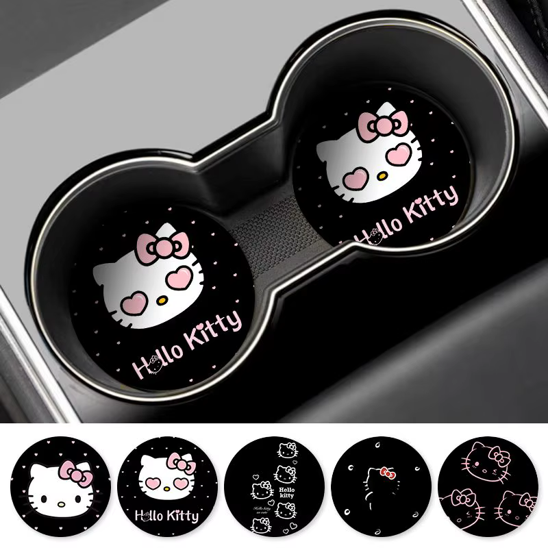 Sous-verre imprimé Hello Kitty pour porte-gobelet de voiture, dessin animé mignon, tapis absorbant pour boissons, accessoires intérieurs de voiture, usage quotidien, cadeau pour femme