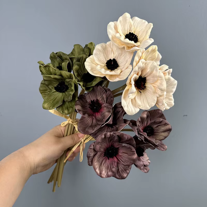 Bouquet de 5 fausses fleurs de coquelicots blancs en PU