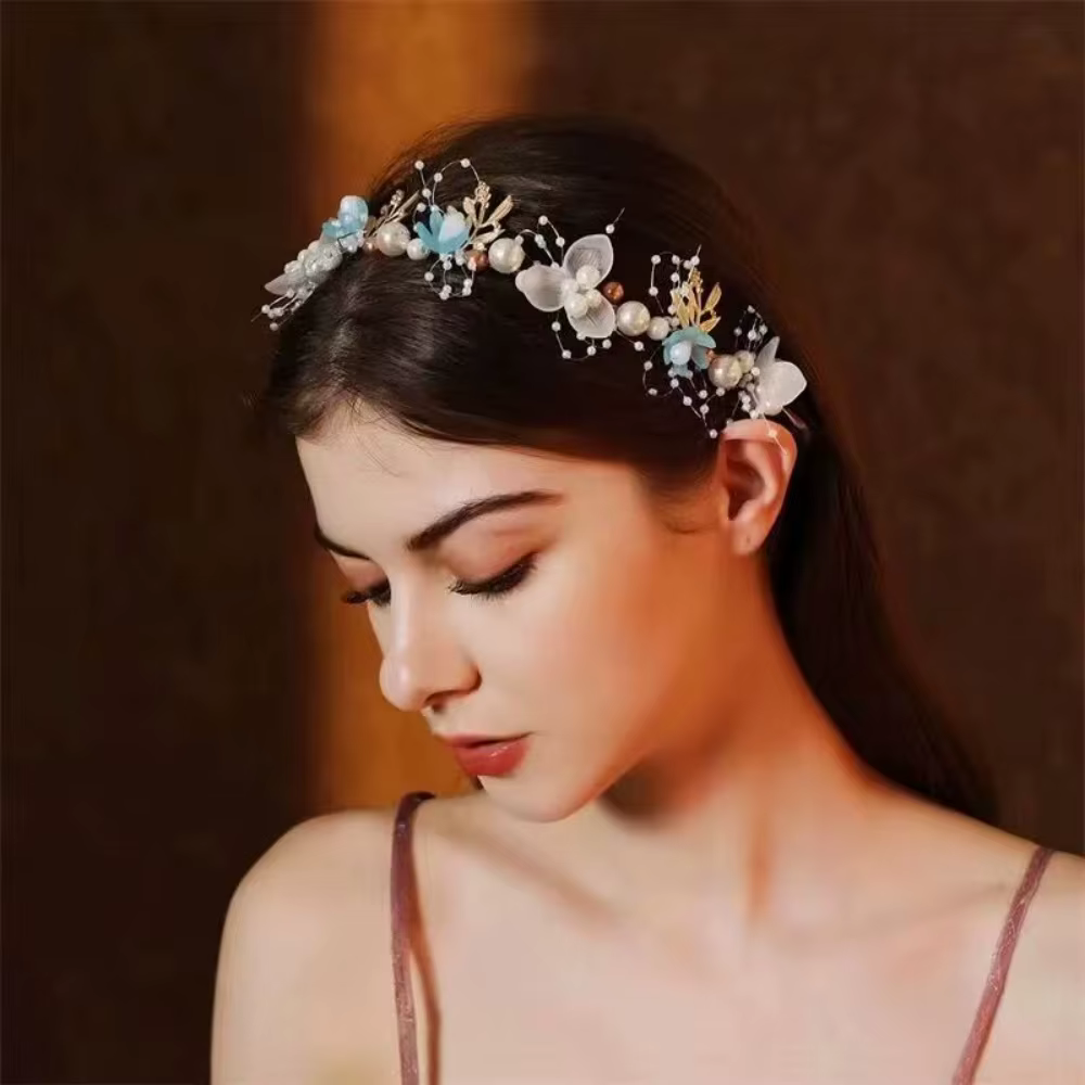 Accessoire de mariage, couronne de mariée, bijoux en cristal pour cheveux, diadème avec perles et fleurs, couronne de mariage florale, bandeau de mariée en perles