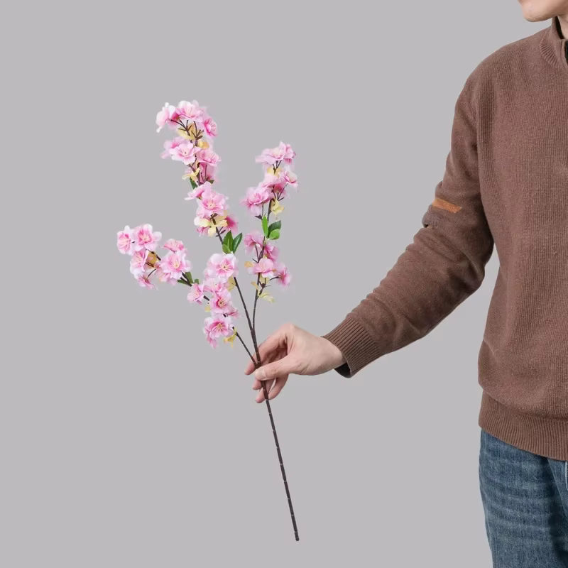 Décor d'hôtel artificiel 3 fourchettes fleurs de cerisier branche soie fausse fleur jardin décoré rose