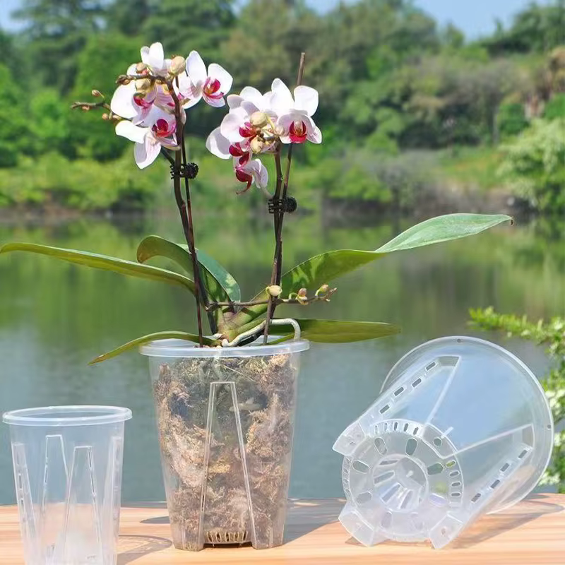 Pot de fleurs en plastique PP transparent respirant avec trous d'aération pour orchidées