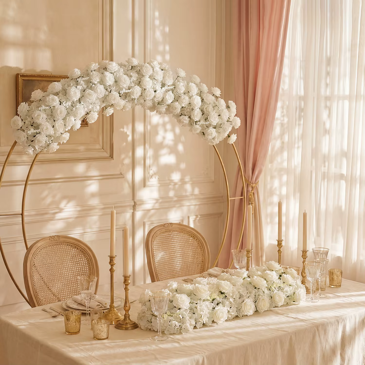 Uflower Rose blanche de luxe de 2 m pour arrangements de mariage