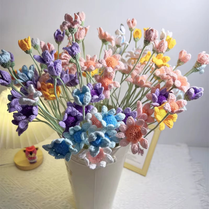 Bricolage fait à la main Crochet chrysanthème bleu petite fleur fini décor à la maison