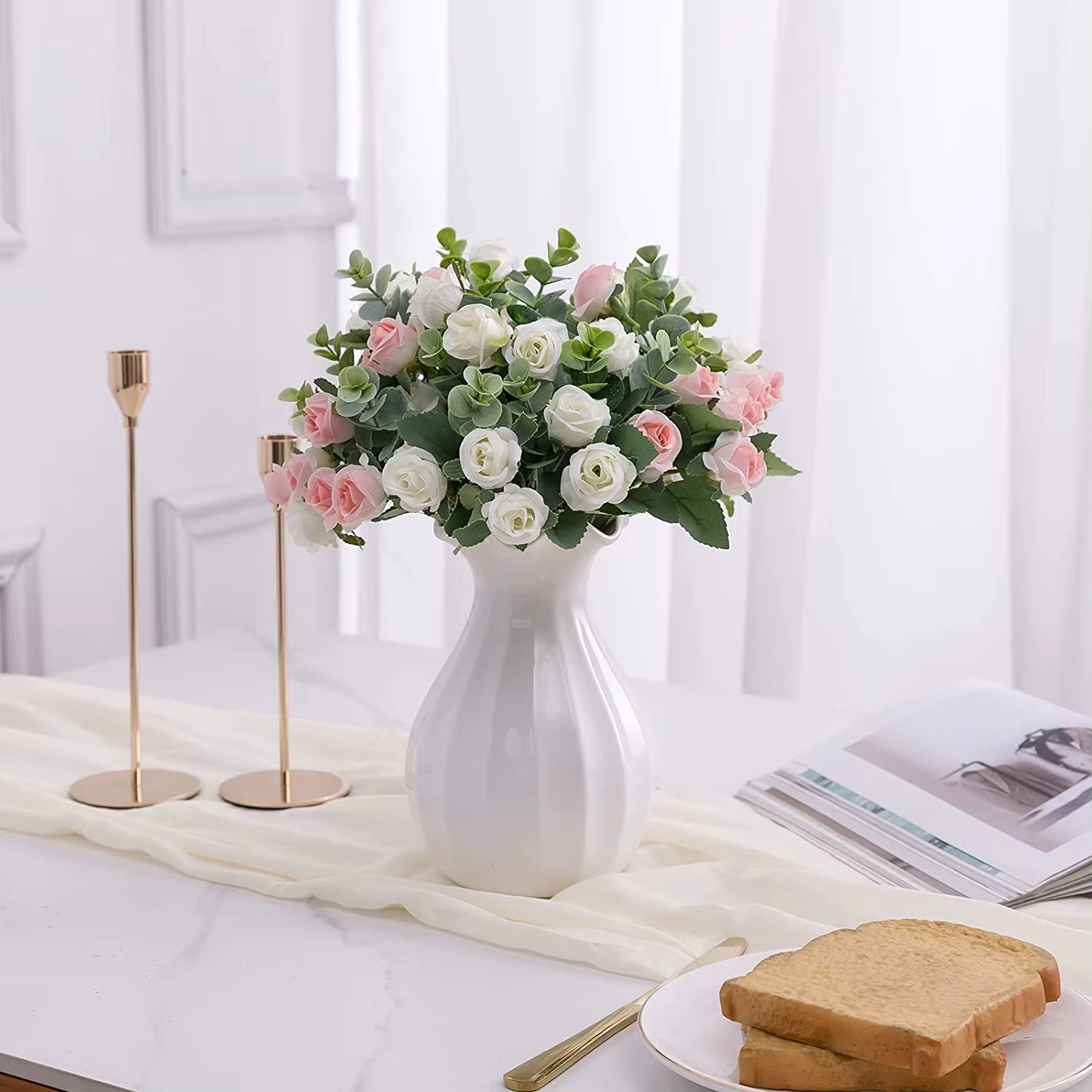 Bouquet de roses artificielles en soie