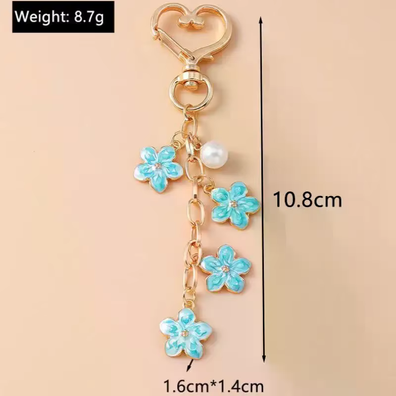 Porte-clés Fleur en Émail et Perle Mignonne - Pendentif Plante pour Sac à Main Femme Fille, Décoration DIY, Bijoux Faits Main, Cadeaux