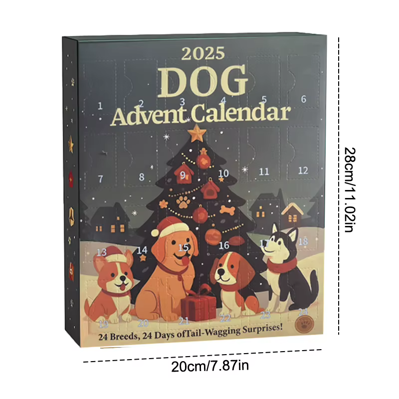 Calendrier de l'Avent pour chien, 2025 à 24 pièces, ornements de races festives 2D, calendrier de l'avent pour animaux de compagnie avec ornements réutilisables, idée pour l'amour des chiens