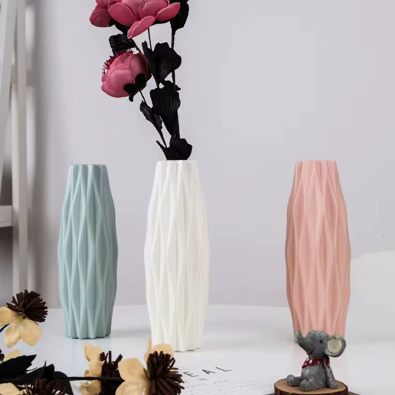 Vase en plastique découpé au diamant – Pot en céramique imitation incassable pour la décoration de la maison