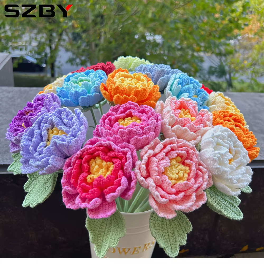 Bouquet de pivoines artificielles au Crochet fait à la main