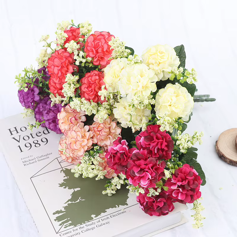 NOUVEAU 1 Bouquet de 5 Têtes d'Hortensias en Soie