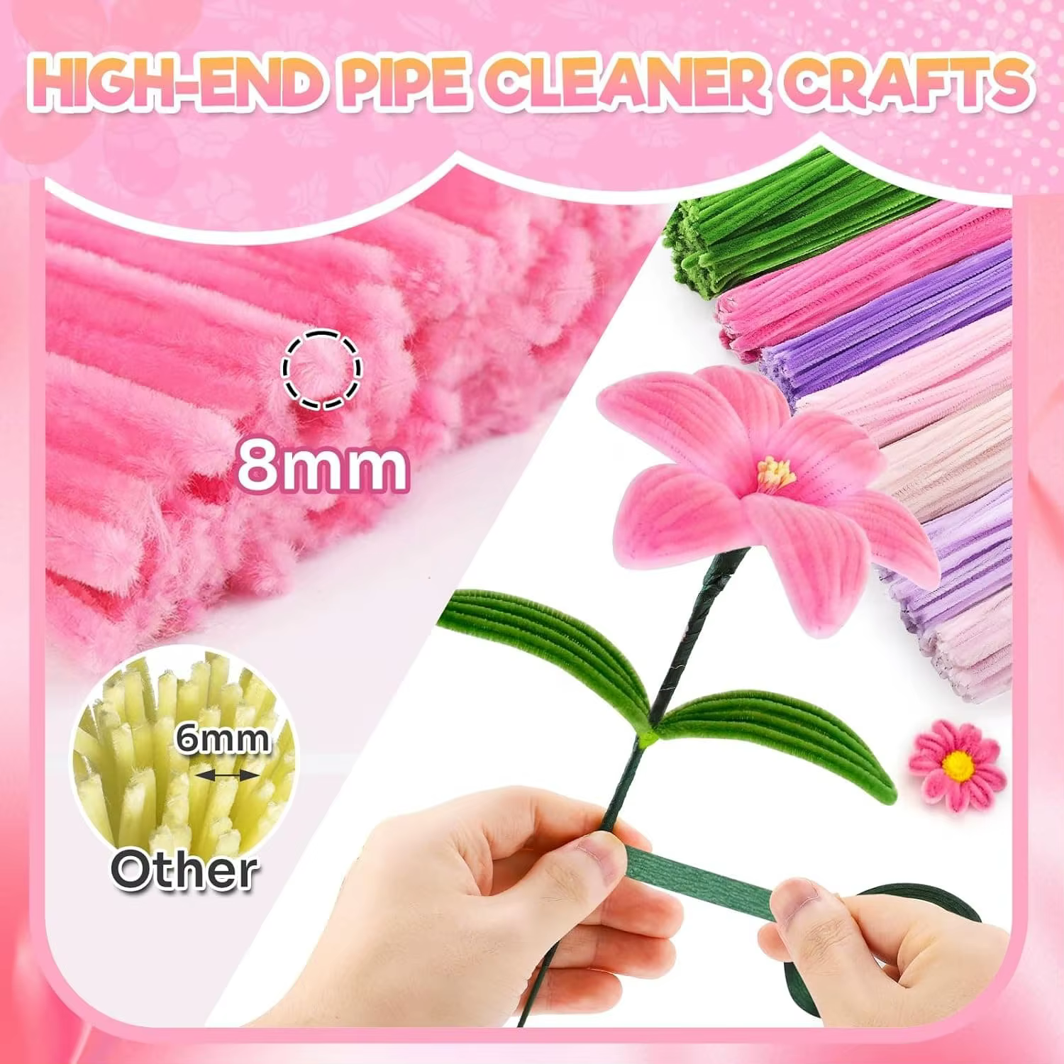 Kit de fleurs artisanales en fil de chenille 576 pièces