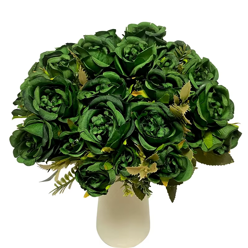 Bouquet de 8 roses vertes artificielles