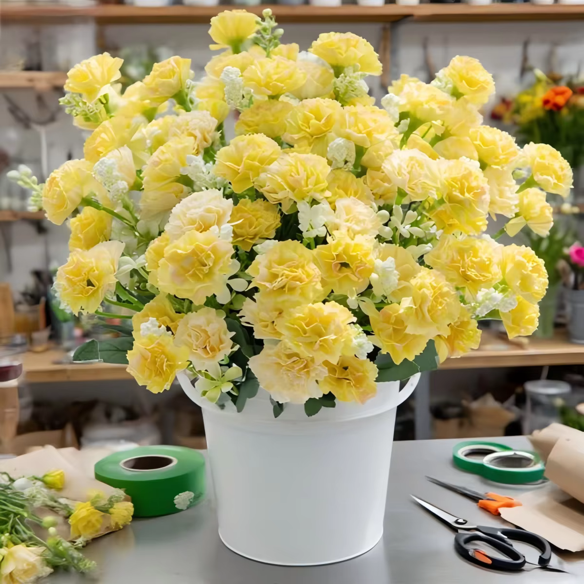 Fleurs Artificielles en Soie : Roses et Œillets pour Décoration de Vase