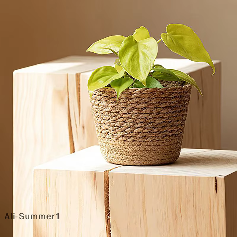 Pot de plantes à fleurs tissées en paille