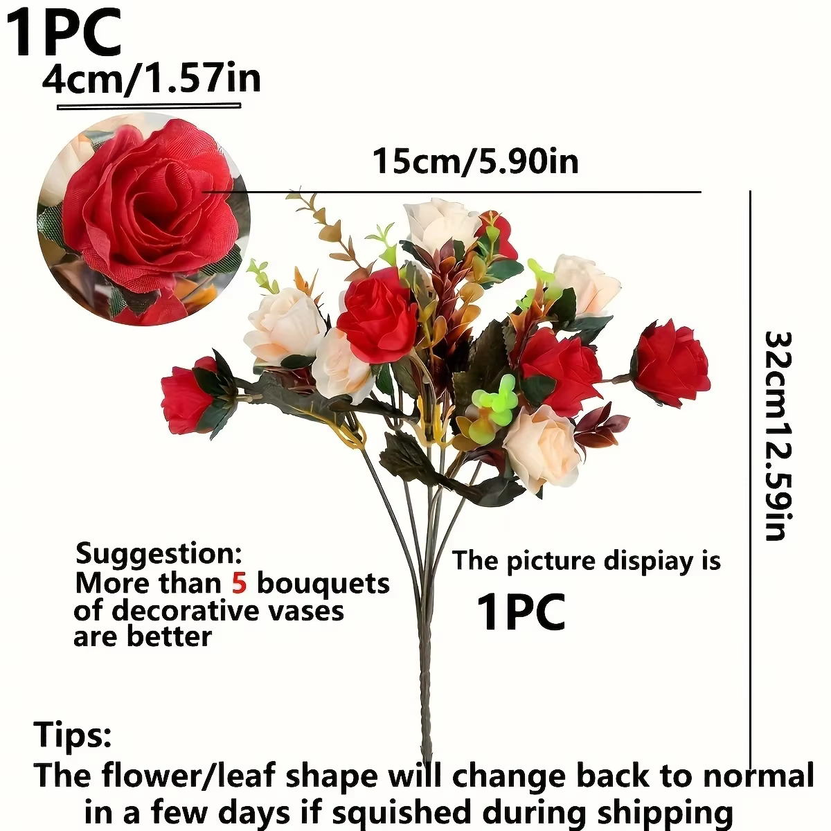 12 têtes de roses artificielles