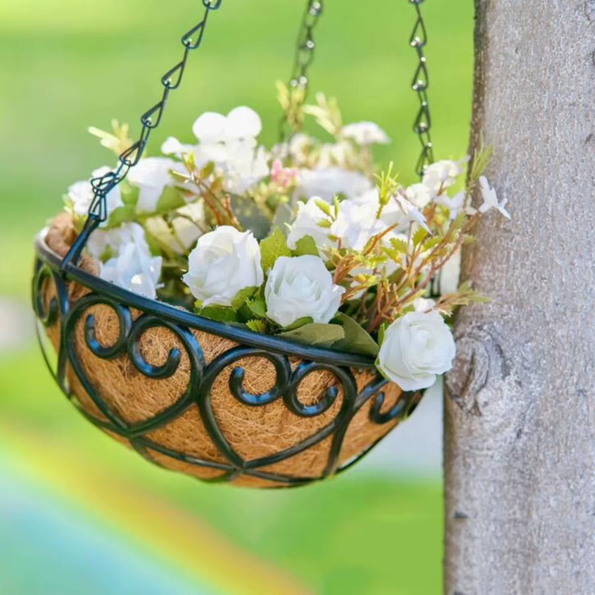 Pot de fleurs rond en fer marron noix de coco