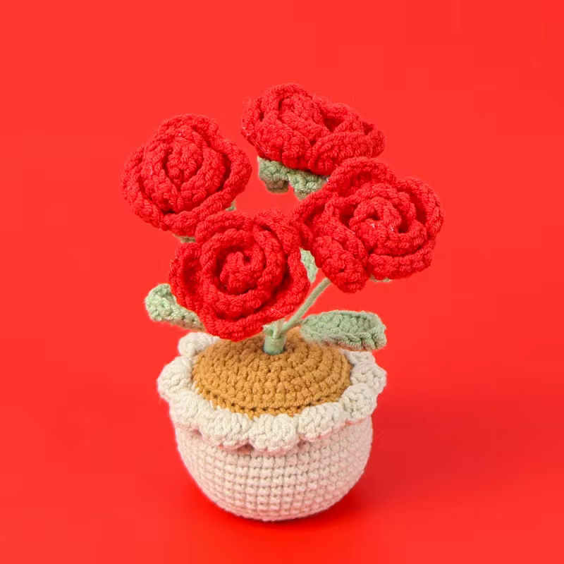Fil Crochet4Artificial Rose plante en pot cadeau de saint valentin décoration de mariage décor à la maison accessoire de photographie