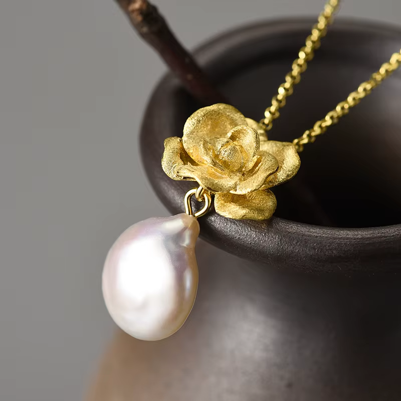 Lotus Fun – collier avec pendentif en forme de fleur de camélia pour femmes, perles baroques naturelles françaises, chaînes en argent Sterling 925 véritable, bijoux fins
