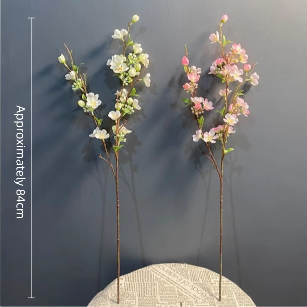 Longue branche artificielle de fleurs de cerisier de 84 cm à 2 branches