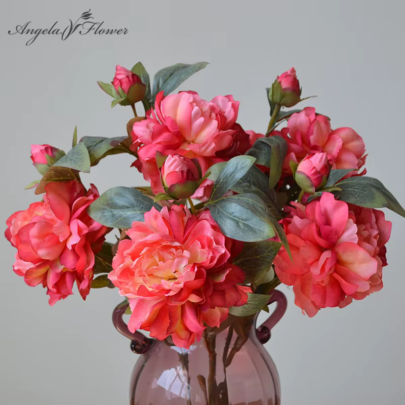 Grande branche de fleur artificielle de pivoine en soie