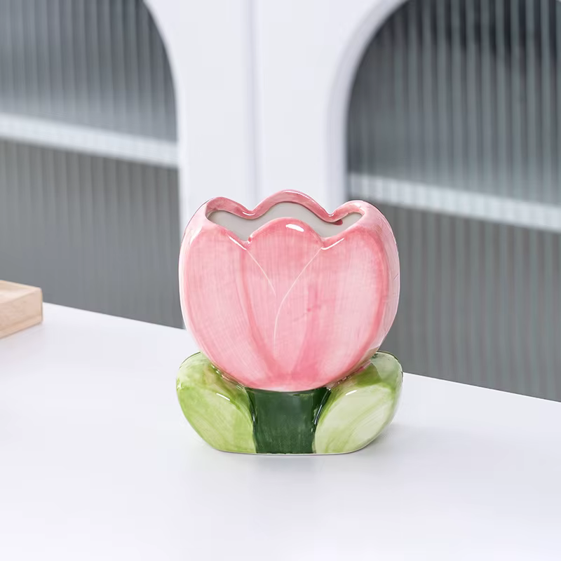 Porte-stylo à fleurs en céramique