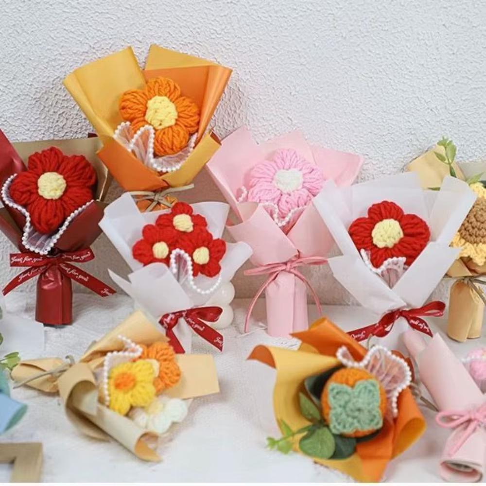 Mini bouquet de fleurs au crochet