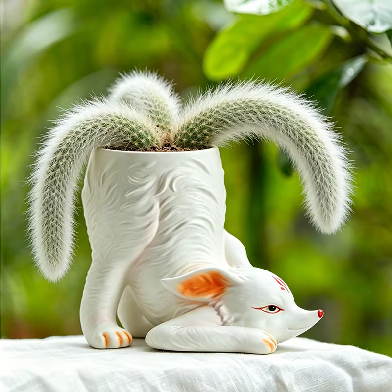 Pot de fleurs en résine en forme de renard