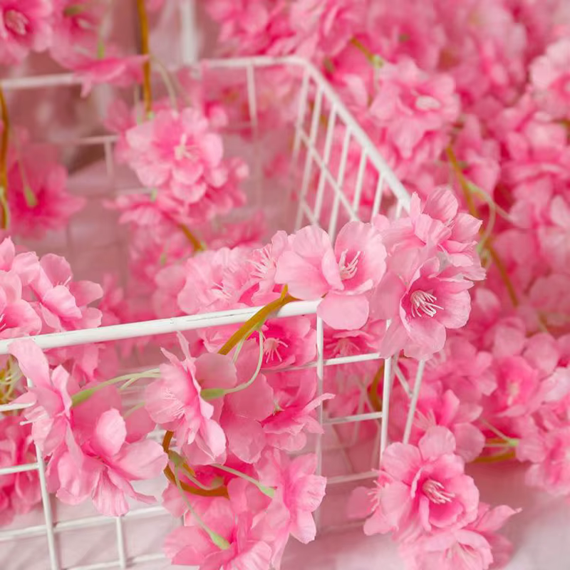 Guirlande de fleurs artificielles Sakura rose