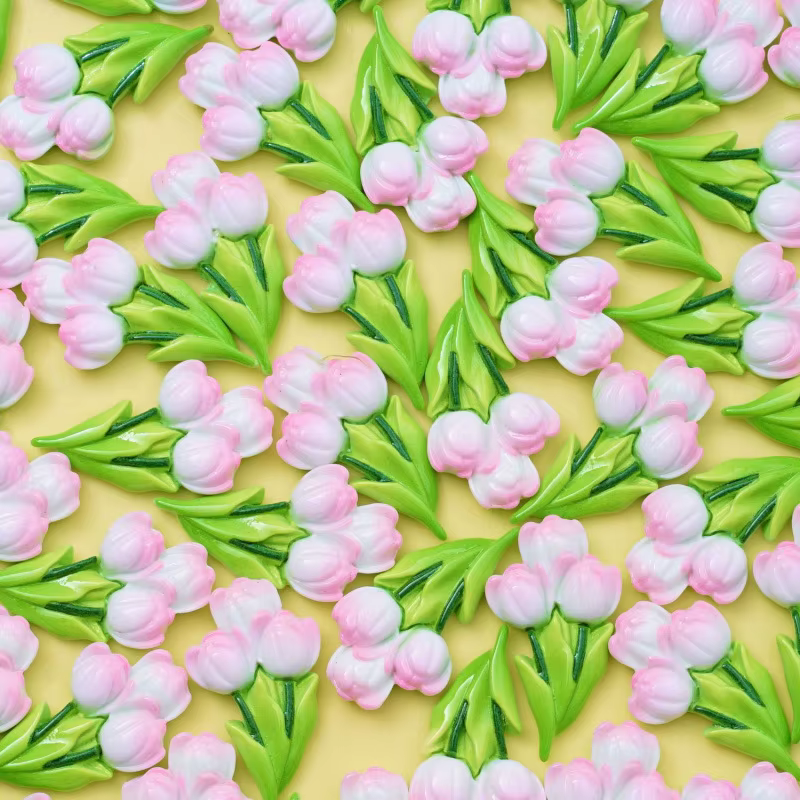 Ensemble de statues de fleurs en résine, 10 pièces, fleurs de tulipe plates pour scrapbooking, artisanat de bricolage et décorations de vacances, aucune électricité requise