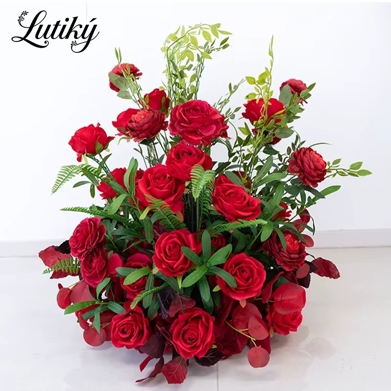 Composition florale artificielle Rose Rouge et Verdure pour Arche de Fête